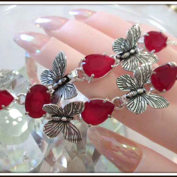 ruby natural pear cut ladies 925 silver necklace - Picture 5 of 6